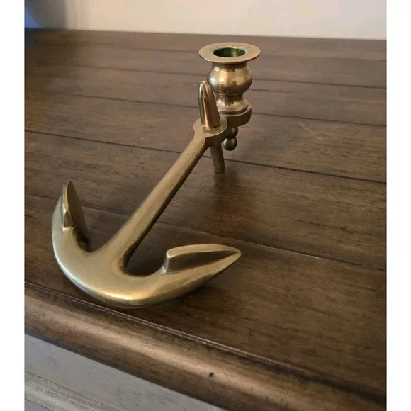 Vintage Nautical Solid Brass Anchor Candlestick Candle Holder Boat Yacht Decor - Picture 2 of 7